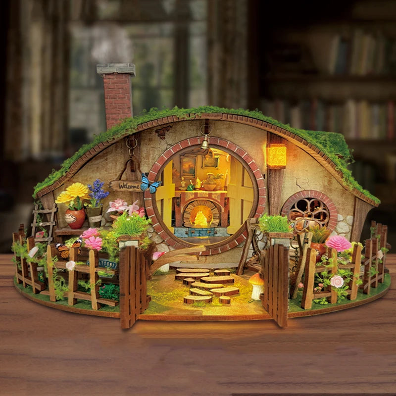 The Cozy Burrow Cottage – DIY Fantasy Miniature Kit with LED Light