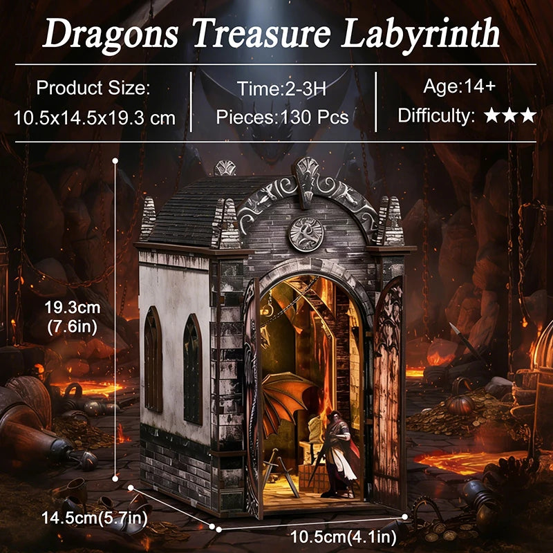 The Dragon Treasure Labyrinth – DIY Fantasy Book Nook Kit with LED Light