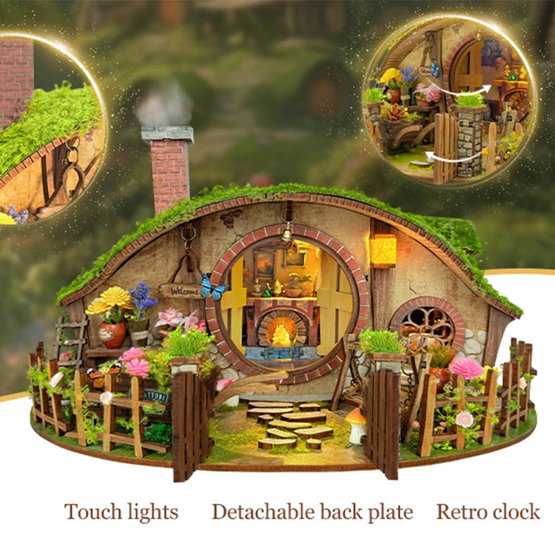 The Cozy Burrow Cottage – DIY Fantasy Miniature Kit with LED Light