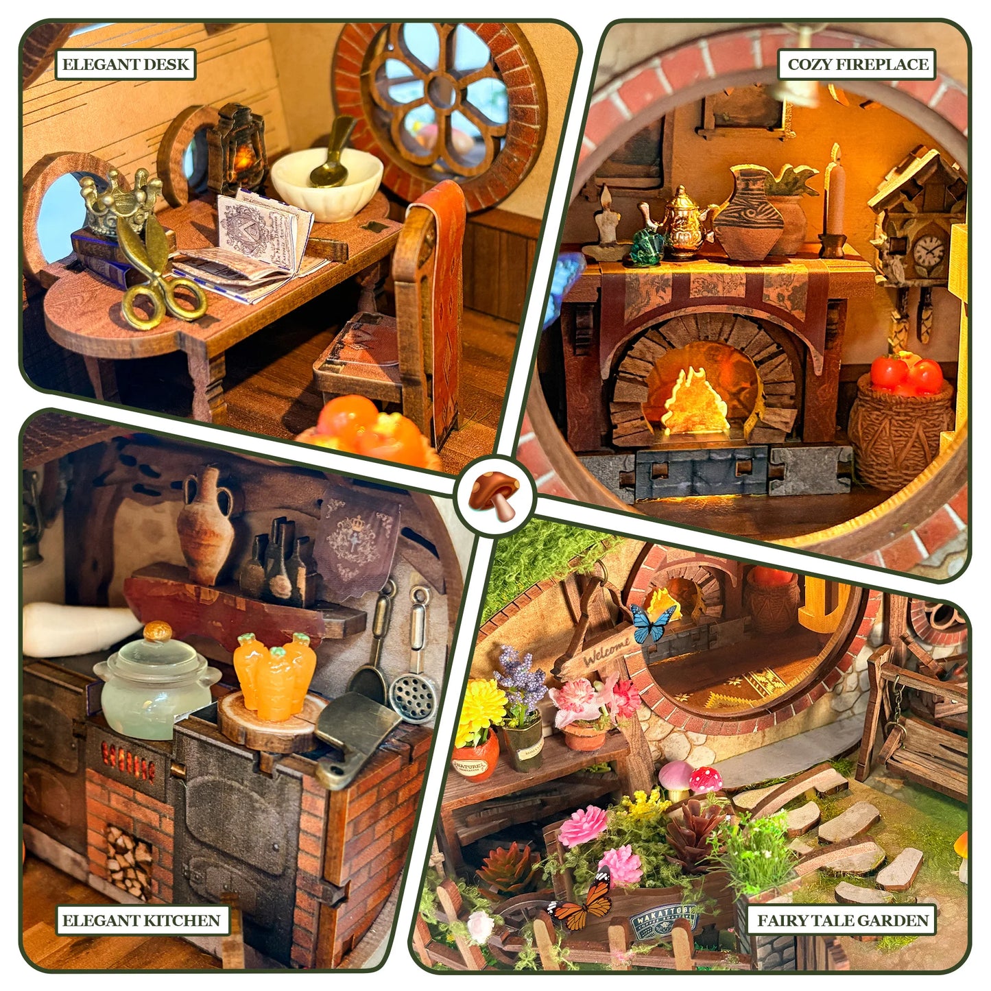 The Cozy Burrow Cottage – DIY Fantasy Miniature Kit with LED Light