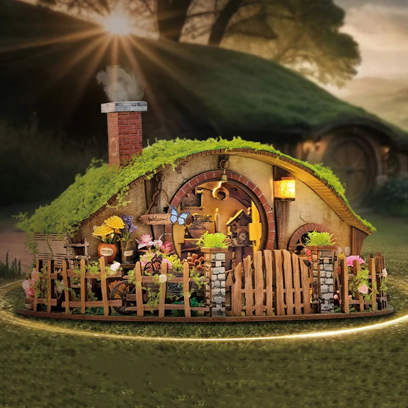 The Cozy Burrow Cottage – DIY Fantasy Miniature Kit with LED Light
